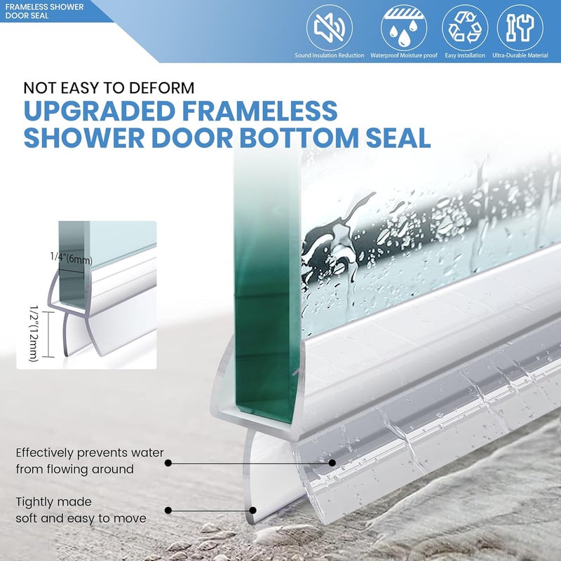 PHMUNY 2 Pack Glass Door Silicone Seal Strip 36 Inch Shower Door Bottom Seal Sweep-Suitable for 1/4 Inch Glass-Stop Shower Leaks Frameless Shower Door Seal Strip - Image 2